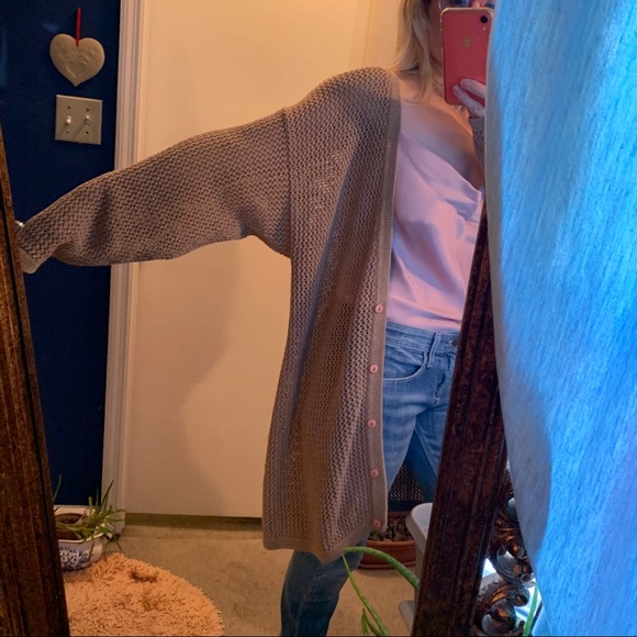Oversized Long Slouchy Cardigan Tan loose knit OS Vintage 80s 90s - Picture 3 of 8